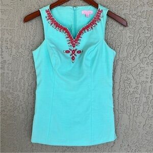 Lilly Pulitzer Beaded Jeweled Crystal Wate Sleeveless Jackie Shell Top‎